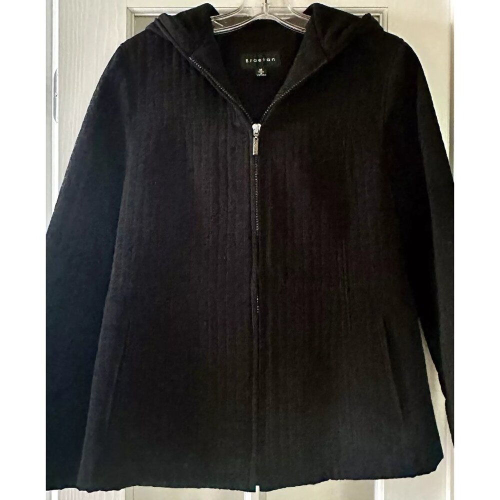 Braetan Women's Black Quilted Full Zip Fleece Lined Hooded Jacket - Medium